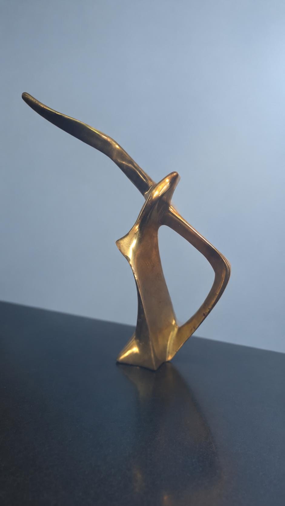 Vintage Mid-Century Modern Abstract Brass-Tone Seagull Sculpture