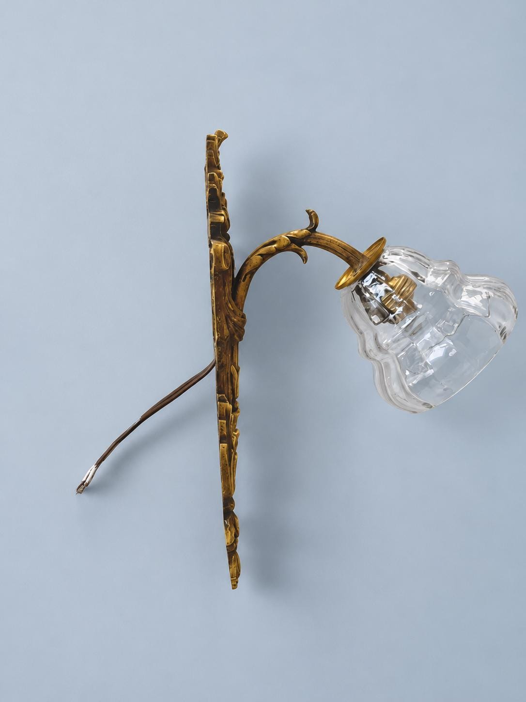 Louis XVI Style Gilt Metal Wall Sconce with Clear Glass Tulip Shade, Vintage
