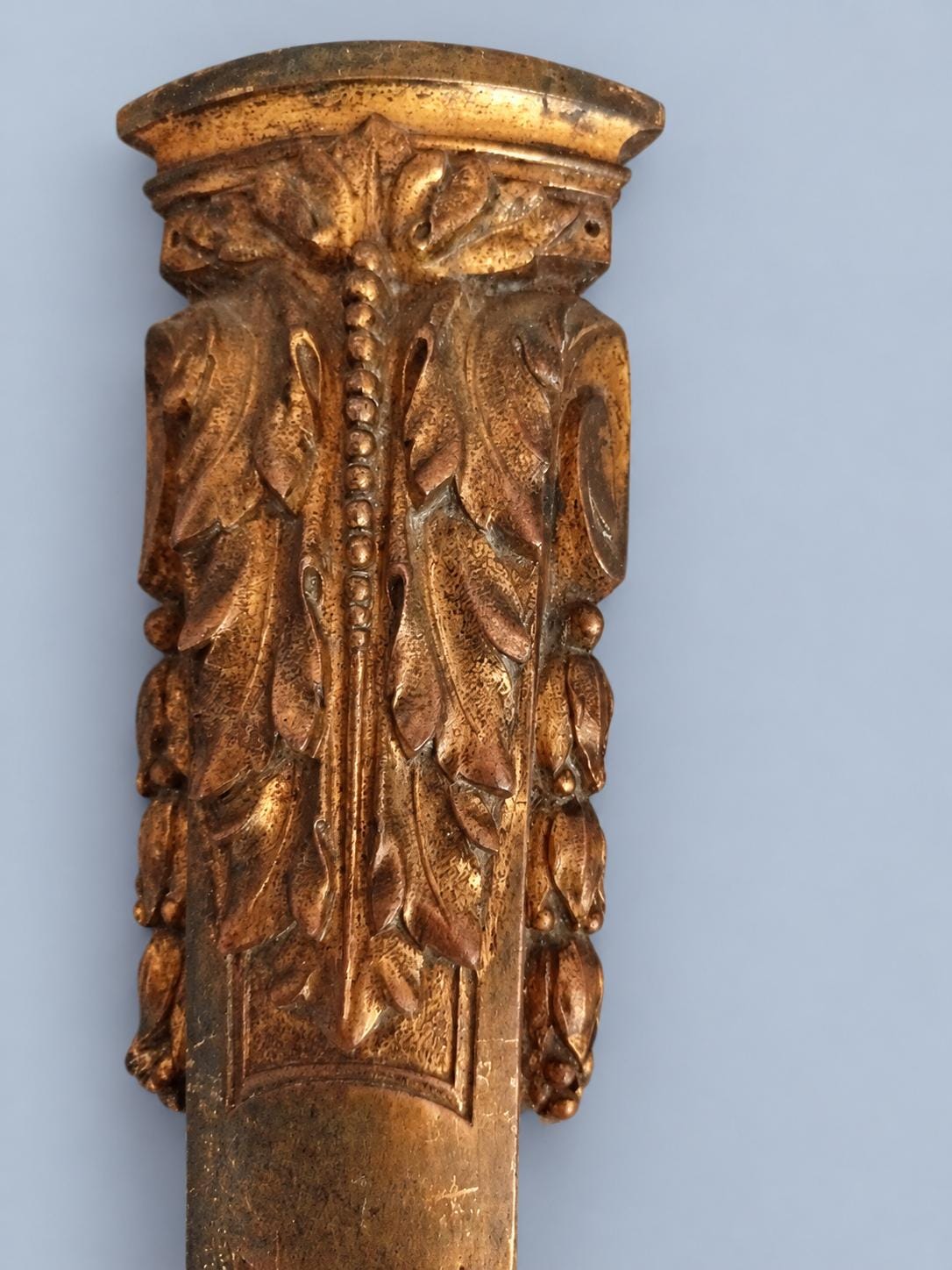 Pair of Gilt Metal Pilaster Furniture Mounts with Acanthus Leaves, Vintage