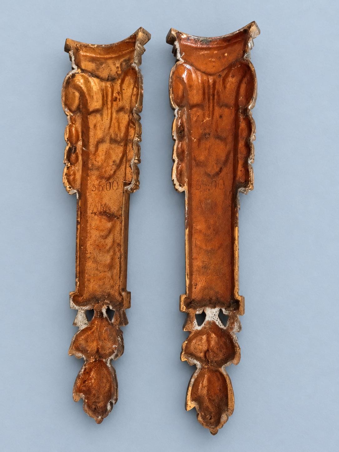 Pair of Gilt Metal Pilaster Furniture Mounts with Acanthus Leaves, Vintage