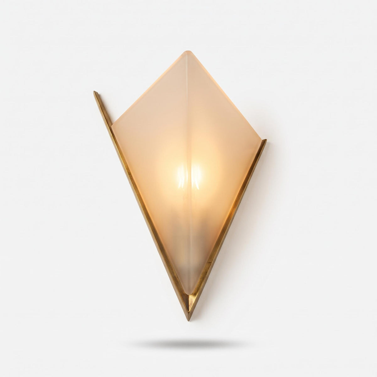 Vintage Art Deco Style Diamond-Shaped Wall Sconce with Frosted Acrylic Shade and Brass-Tone Frame