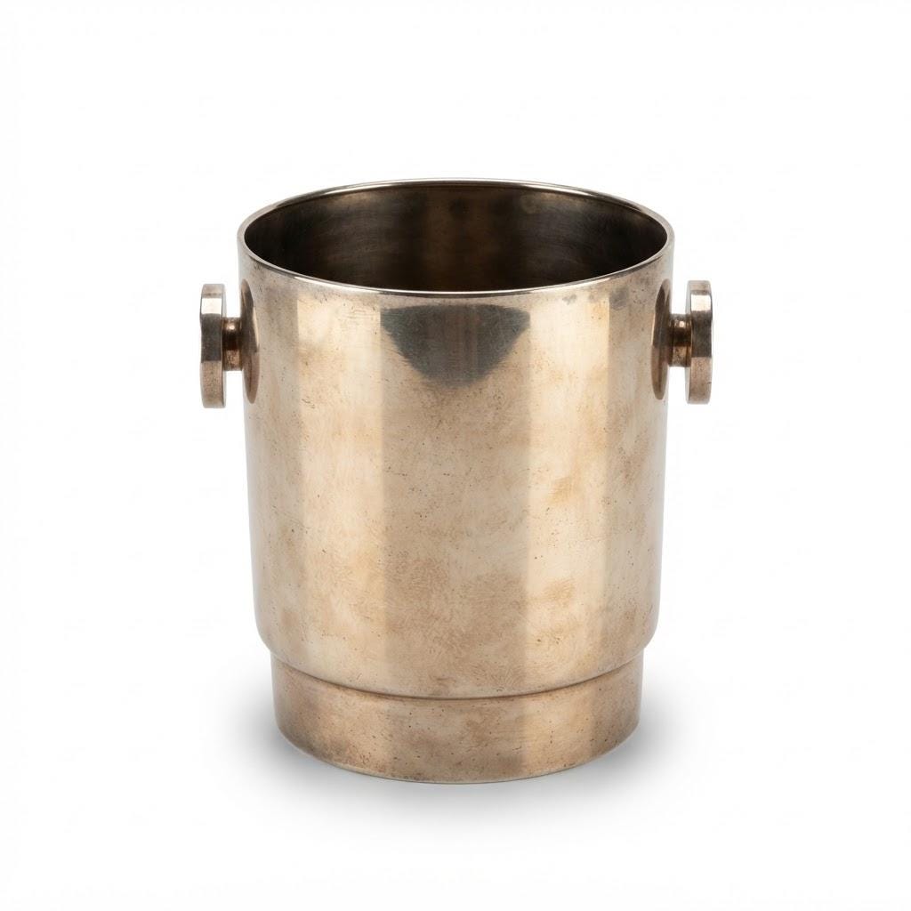 Vintage Art Deco Style Silver-Tone Champagne Bucket with Disc Handles