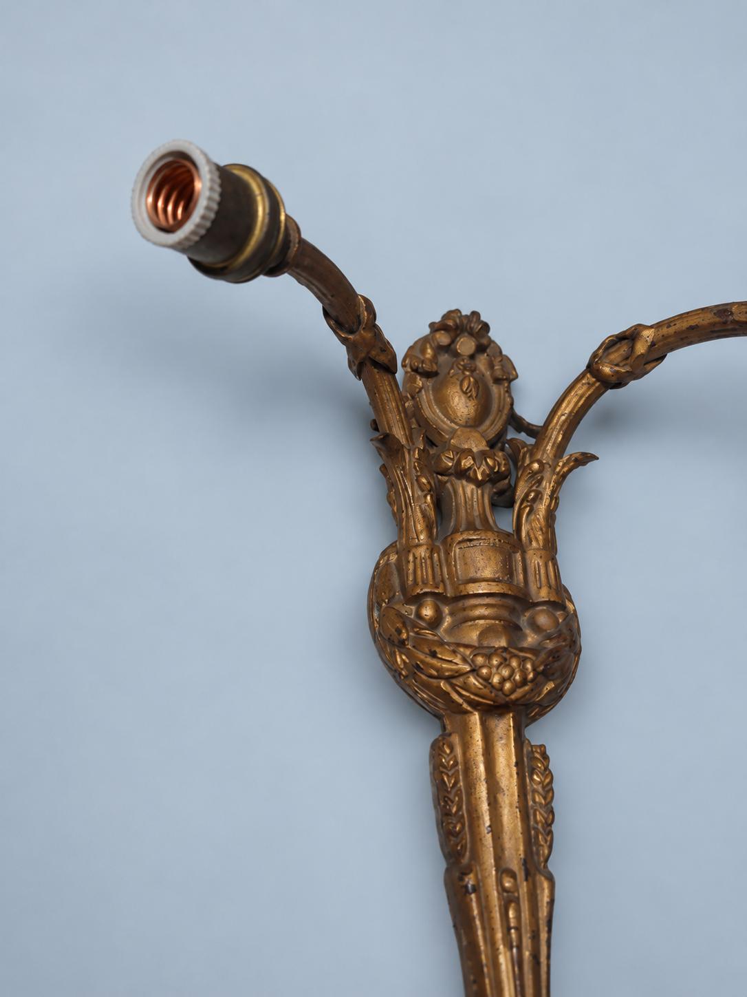 Small Gilt Louis XVI Style Two-Arm Wall Sconce with Laurel Garland, Vintage
