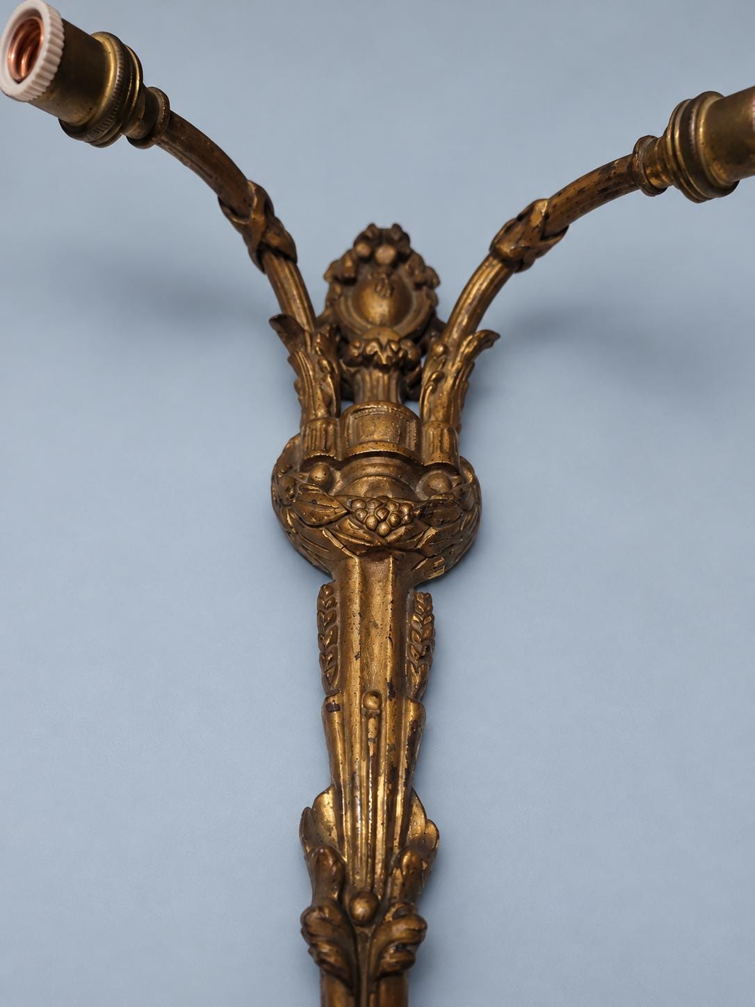 Small Gilt Louis XVI Style Two-Arm Wall Sconce with Laurel Garland, Vintage