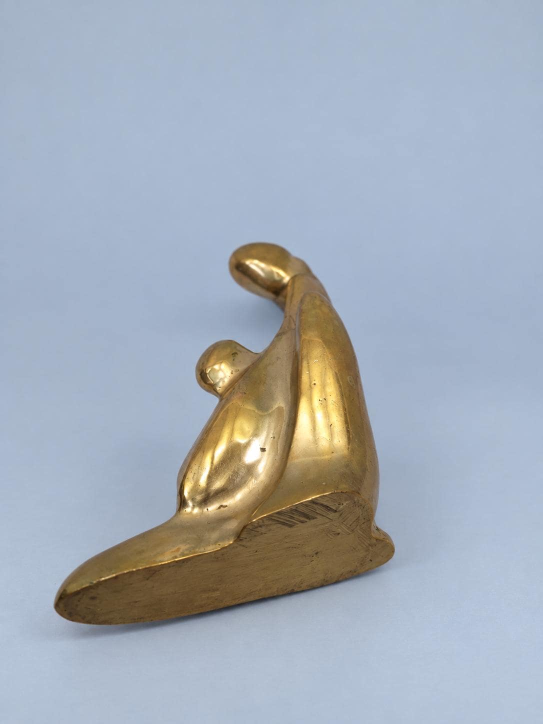 Vintage Mother and Child Abstract Sculpture, Gold-Tone Metal Maternité Figure, Modernist Mid-Century Style, 17 cm