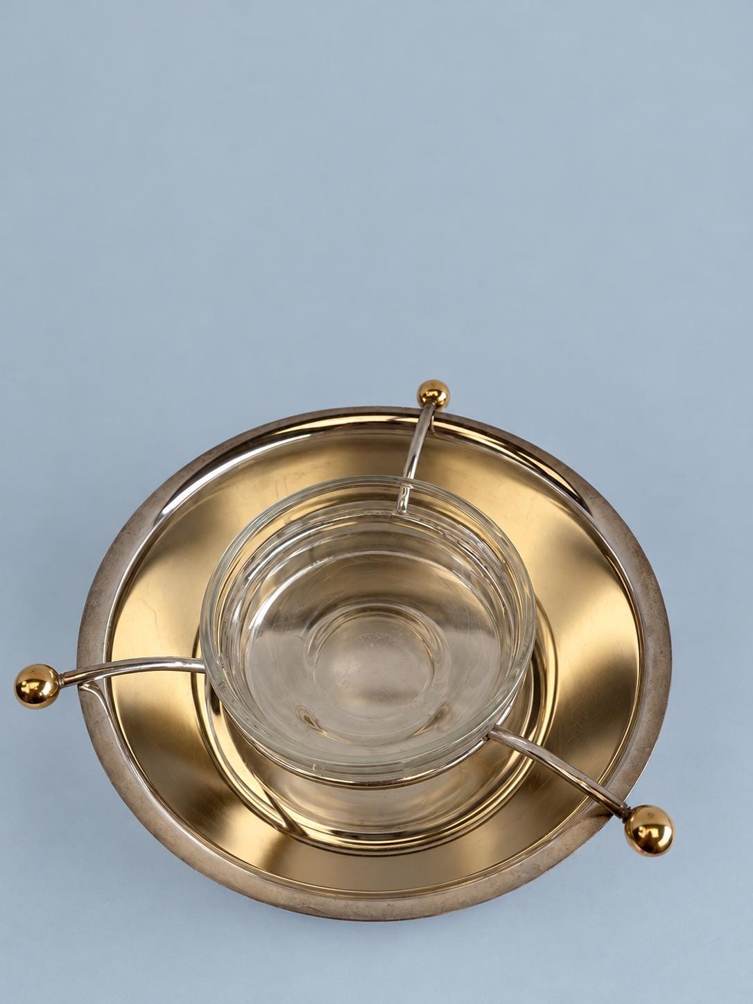 Caviar Server with Iced Bowl, Removable Three-Arm Holder and Glass Dish, Silver-Tone Footed Bowl with Gold-Tone Finials
