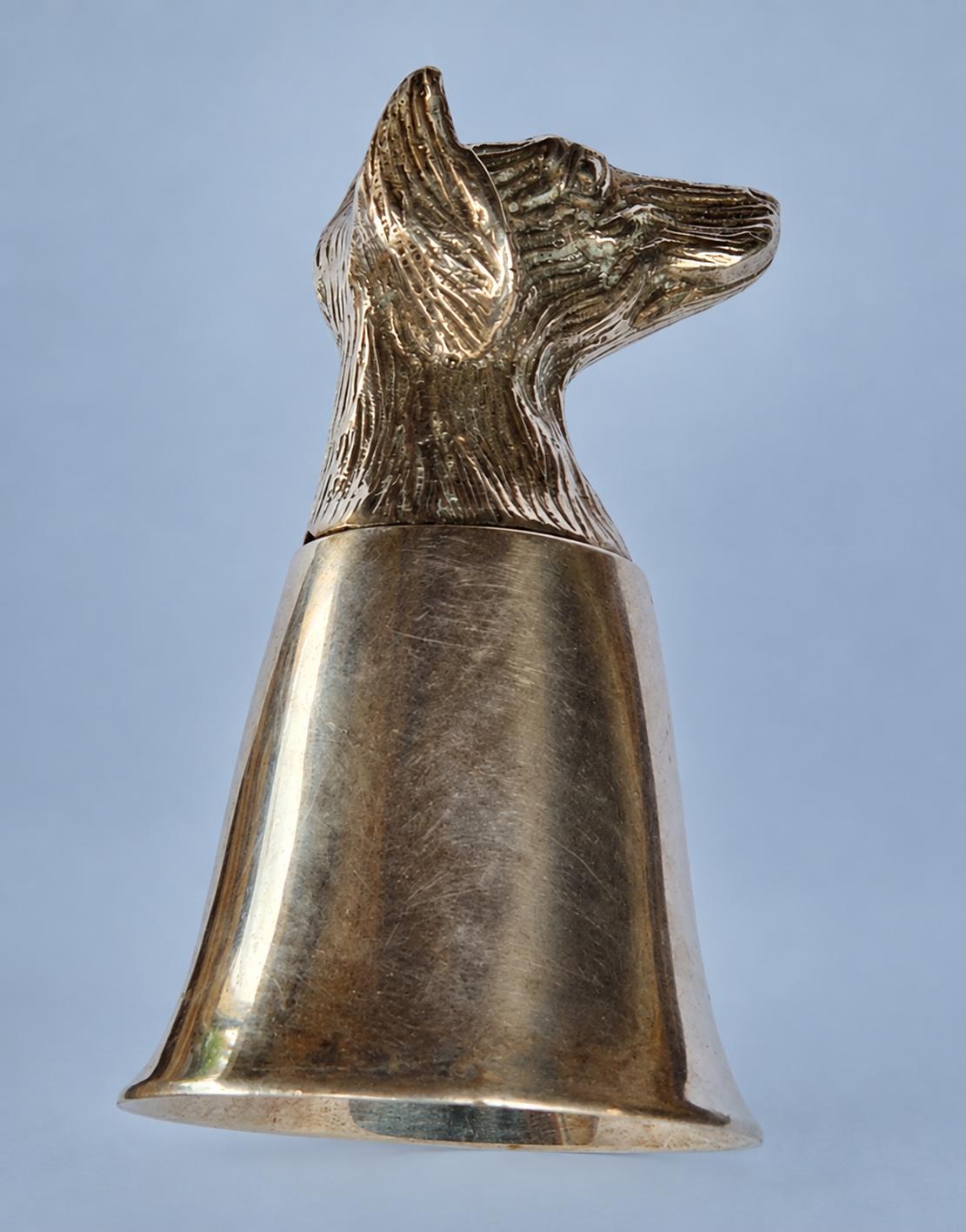 Vintage 1960s–70s Italian Silver-Tone Dog's Head Stirrup Cup