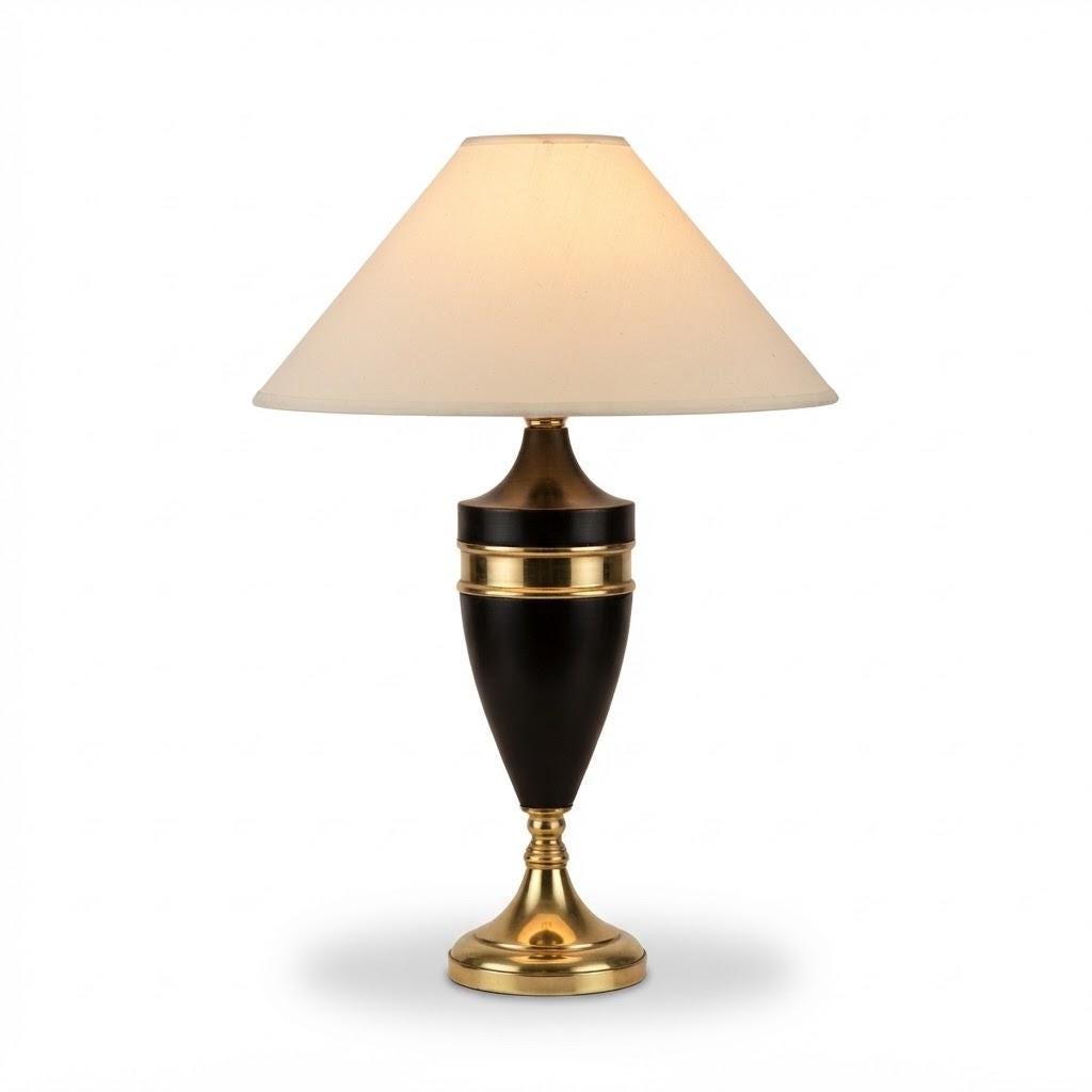 1960s Black Lacquered Metal Urn Table Lamp Base with Brass Band, Vintage Neoclassical Light