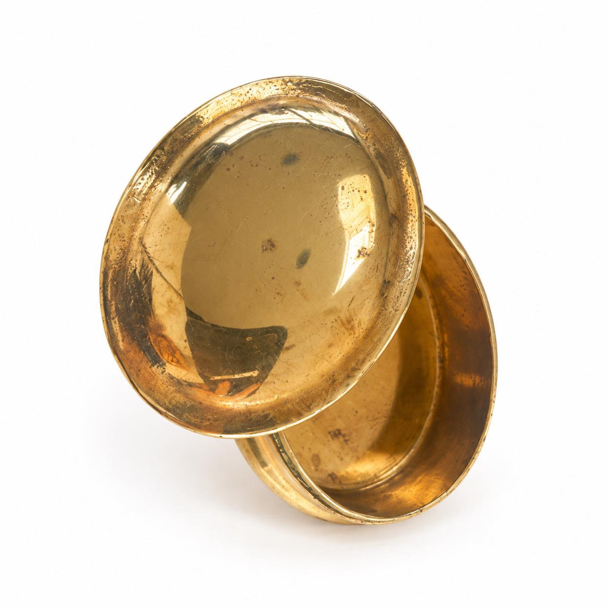 Vintage 1920s–30s Small Oval Brass-Tone Box with Slip-On Lid