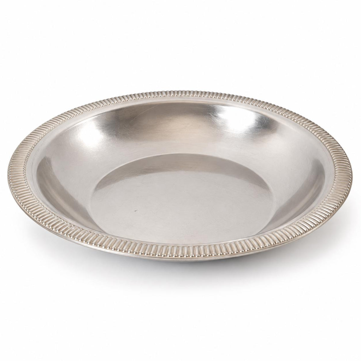 Vintage Stainless Steel Round Dish with Reeded Border, 16 cm Shallow Bowl, Catchall or Trinket Dish, Minimalist Tableware