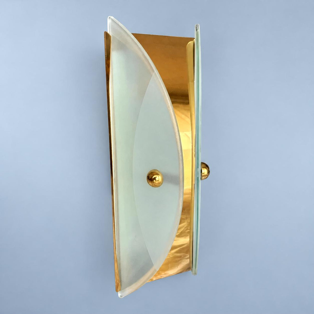 Vintage Italian-Style Brass Wall Sconce with Frosted Glass Wings, 30 cm