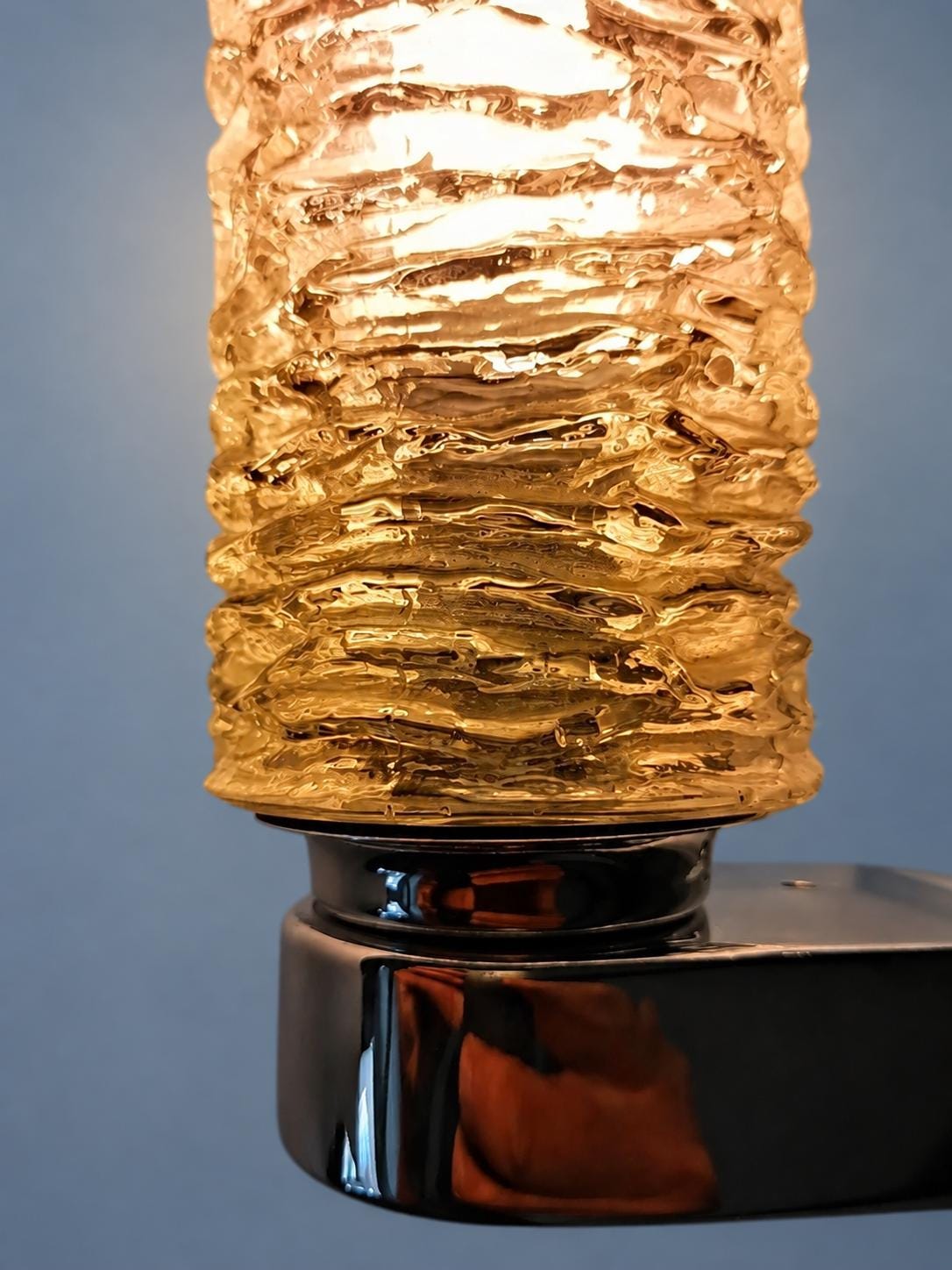 Vintage Pair of Ice Glass Wall Sconces, Attributed 1970s, Chrome-Finish Metal with Textured Clear Glass Shades, 20 cm
