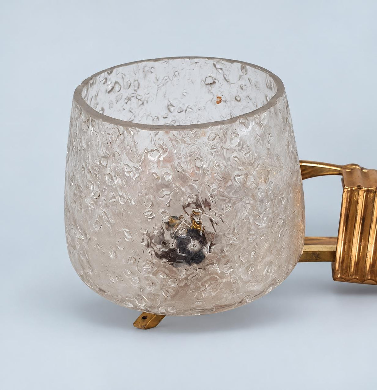 Vintage Pair of Brass Wall Sconces, Attributed 1960s–70s, Leaf Arms with Textured Bubble Glass Shades, 37 cm