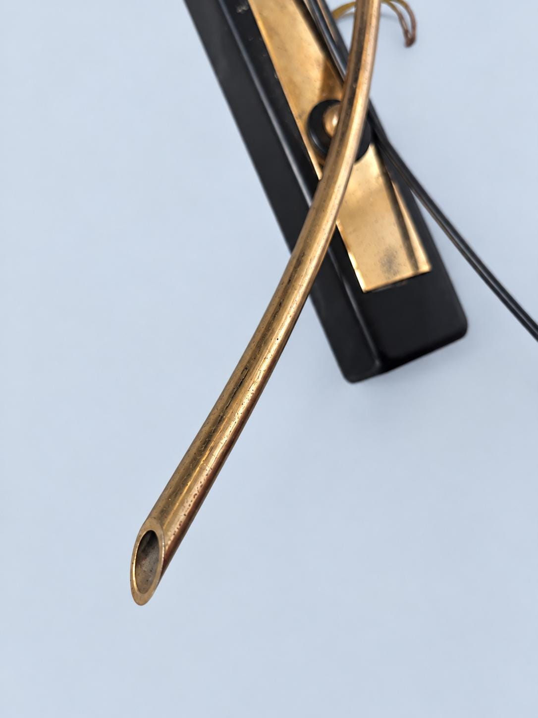 Vintage Black and Brass Wall Sconce, 1950s–60s Style Curved Stem with Reed Leaf and Flower Bobèche, Candle Bulb, 35 cm