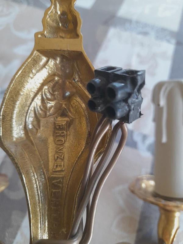Vintage Pair of Louis XV Rocaille Style Gilt Metal Wall Sconces, Scrolls and Foliage, Two Candle Lights Each, 26 cm
