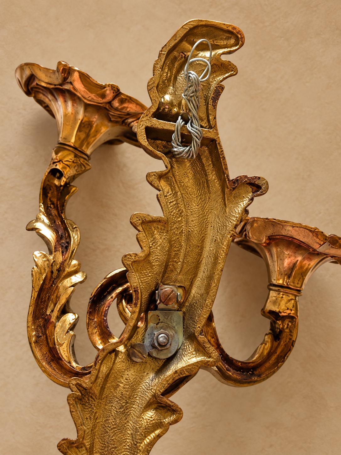 Louis XV Style Gilt Two-Arm Wall Sconce, Rocaille Scroll and Acanthus Design, Vintage