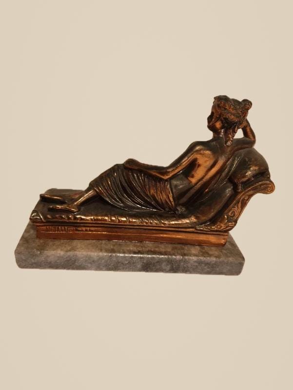 Pauline Borghese as Venus Statue After Canova, Copper-Tone Metal on Marble Base, Vintage