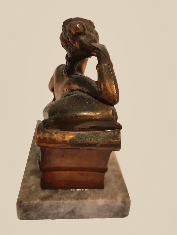 Pauline Borghese as Venus Statue After Canova, Copper-Tone Metal on Marble Base, Vintage
