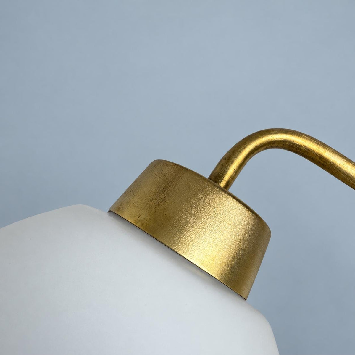 Vintage Pair of Mid-Century Egg Wall Sconces, White Opal Glass Globes on Brass Arms with White Bases, 21 cm
