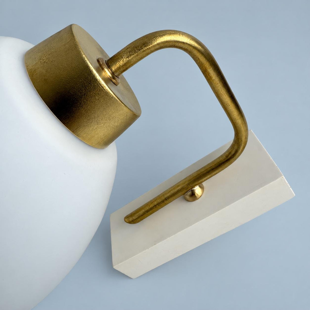 Vintage Pair of Mid-Century Egg Wall Sconces, White Opal Glass Globes on Brass Arms with White Bases, 21 cm