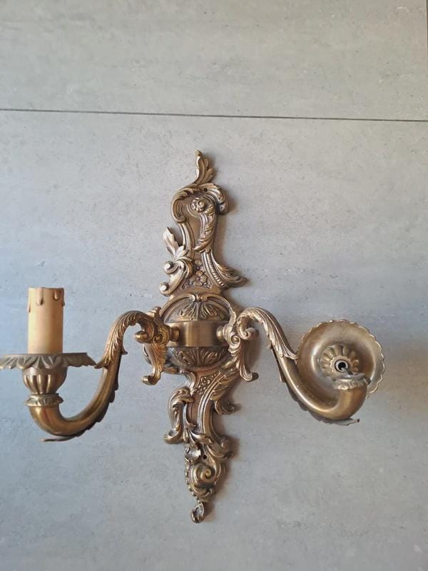 Vintage Rococo Style Two-Light Wall Sconce, Scrolled Cartouche Backplate with Acanthus Arms, 40 cm