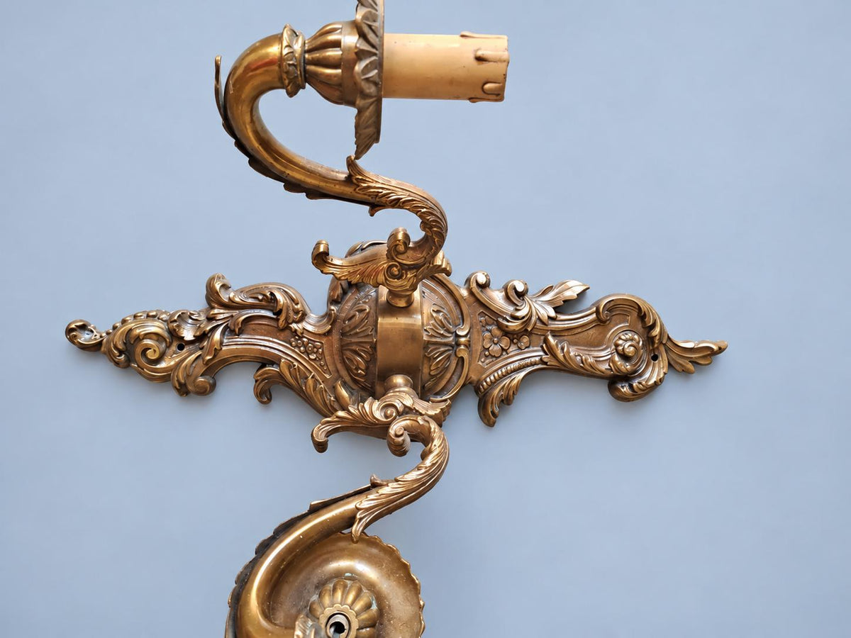 Vintage Rococo Style Two-Light Wall Sconce, Scrolled Cartouche Backplate with Acanthus Arms, 40 cm