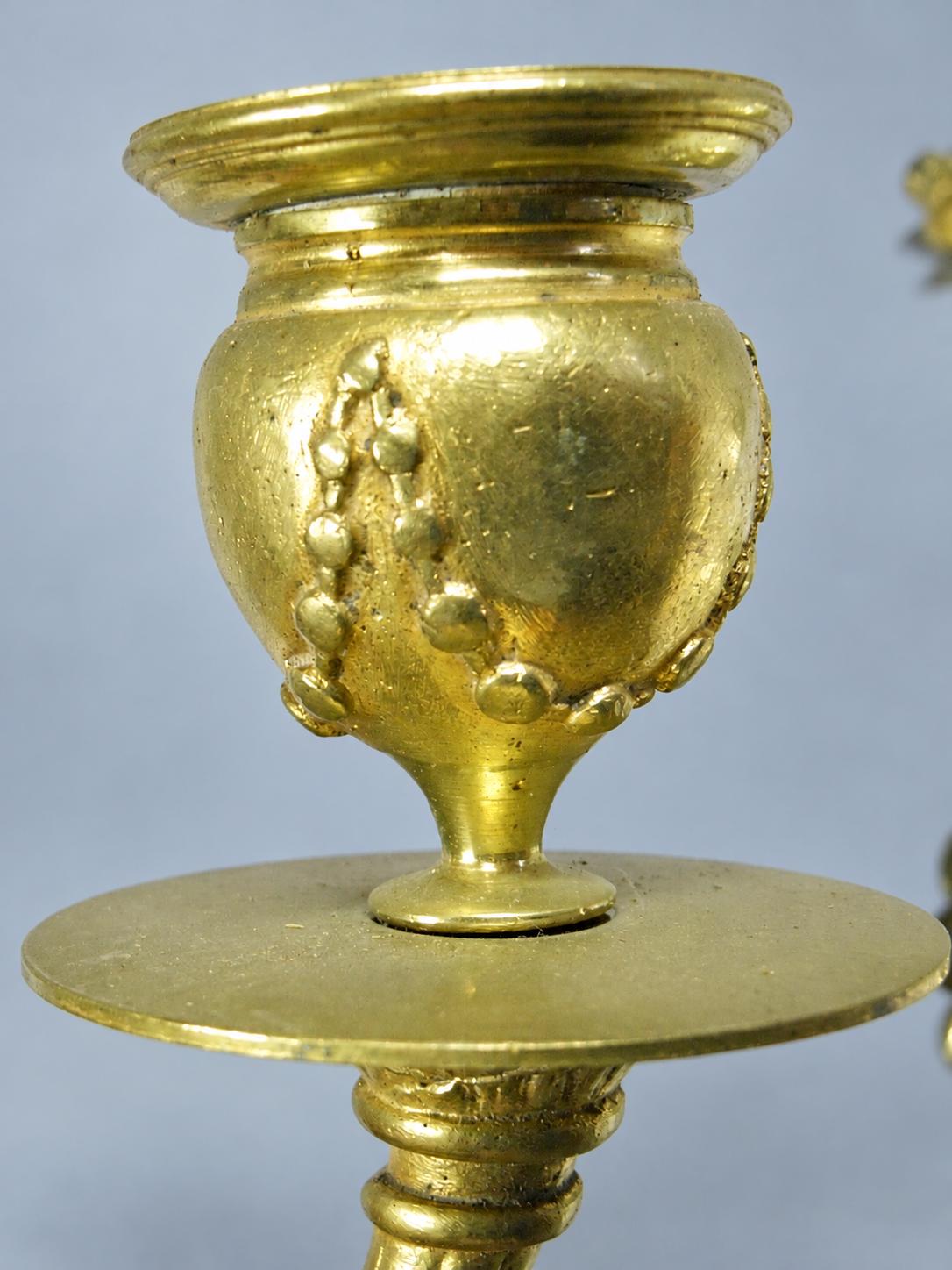Vintage Pair of Swing-Arm Candle Sconces, Gilt Metal Faux-Bamboo Arms on Fluted Rosettes, Piano Style, 19 cm