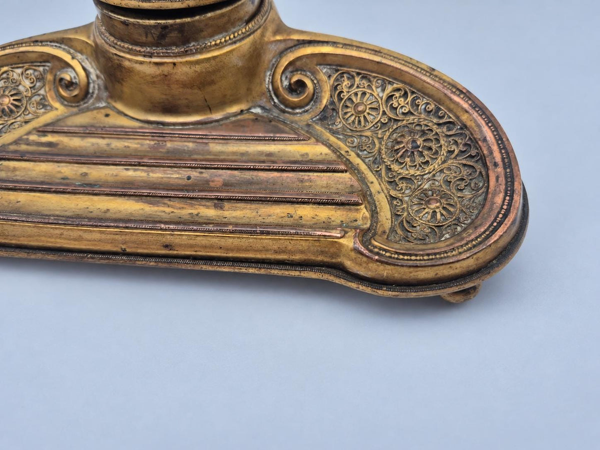 Vintage Art Nouveau Jugendstil Desk Inkwell, Gilt Metal Pen Tray with Filigree-Pattern Panels and Domed Lid, 20 cm