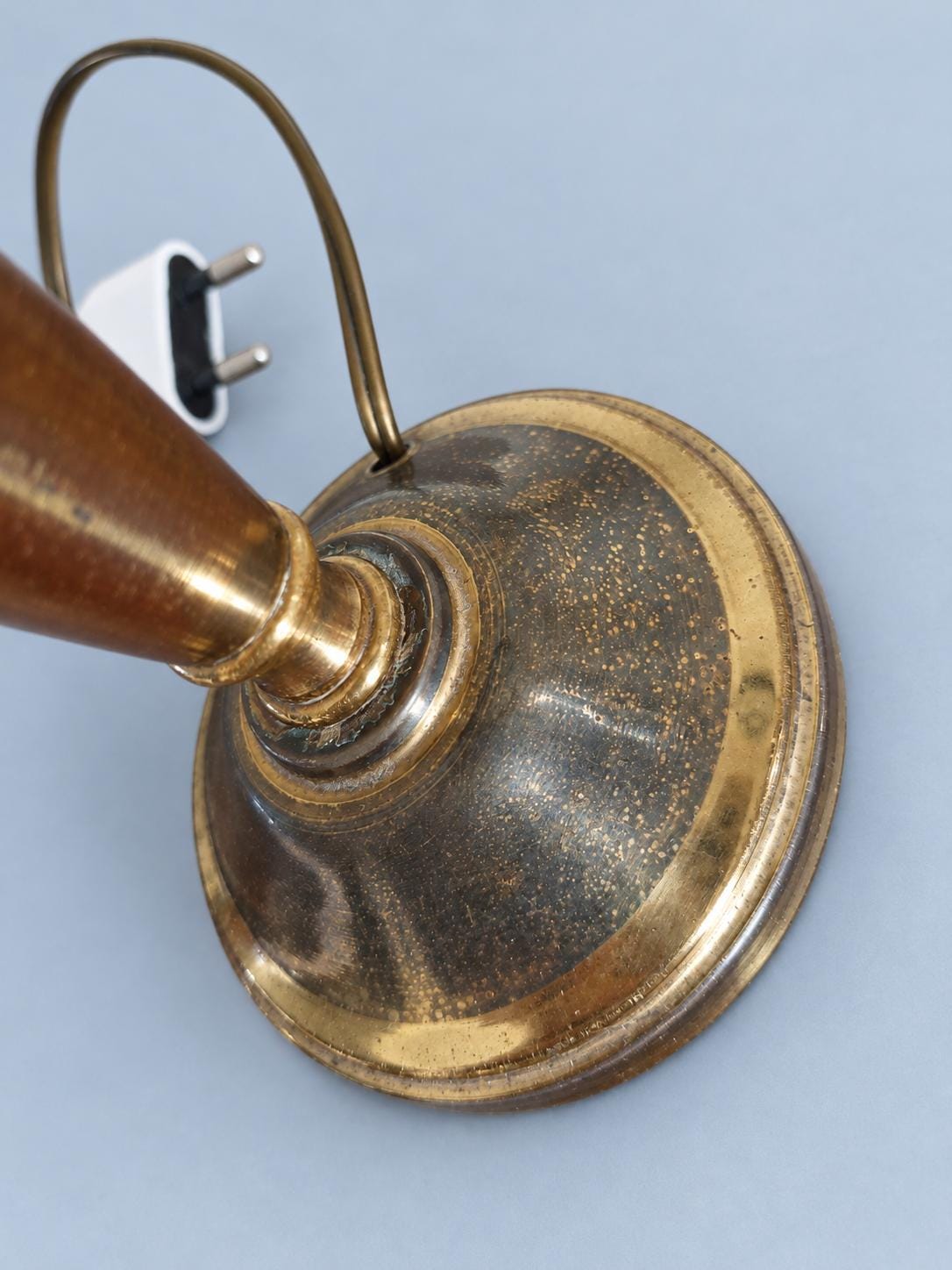 Vintage Pair of Small Brass Candlestick Table Lamps, Attributed 1930s–50s, Two-Tone Gold and Brown Patina, Sold Without Shades, 17 cm
