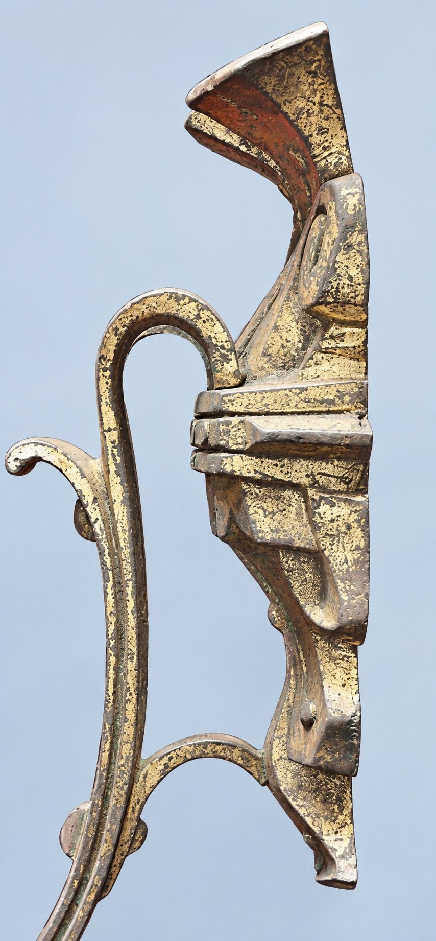 Vintage Pair of Gilt Metal Curtain Tiebacks with Winged Lion Heads, Scrolled Holdback Arms, 24 cm