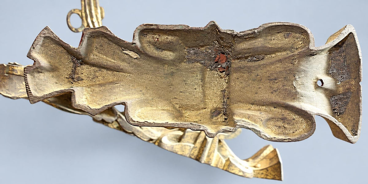 Vintage Pair of Gilt Metal Curtain Tiebacks with Winged Lion Heads, Scrolled Holdback Arms, 24 cm