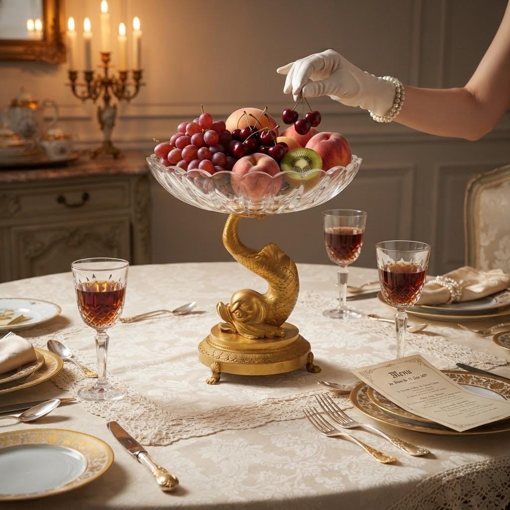 Vintage Empire Style Dolphin Tazza, Cut Glass Scalloped Bowl on Gilt Metal Dolphin Stand with Paw Feet, Attributed 19th Century, 23 cm