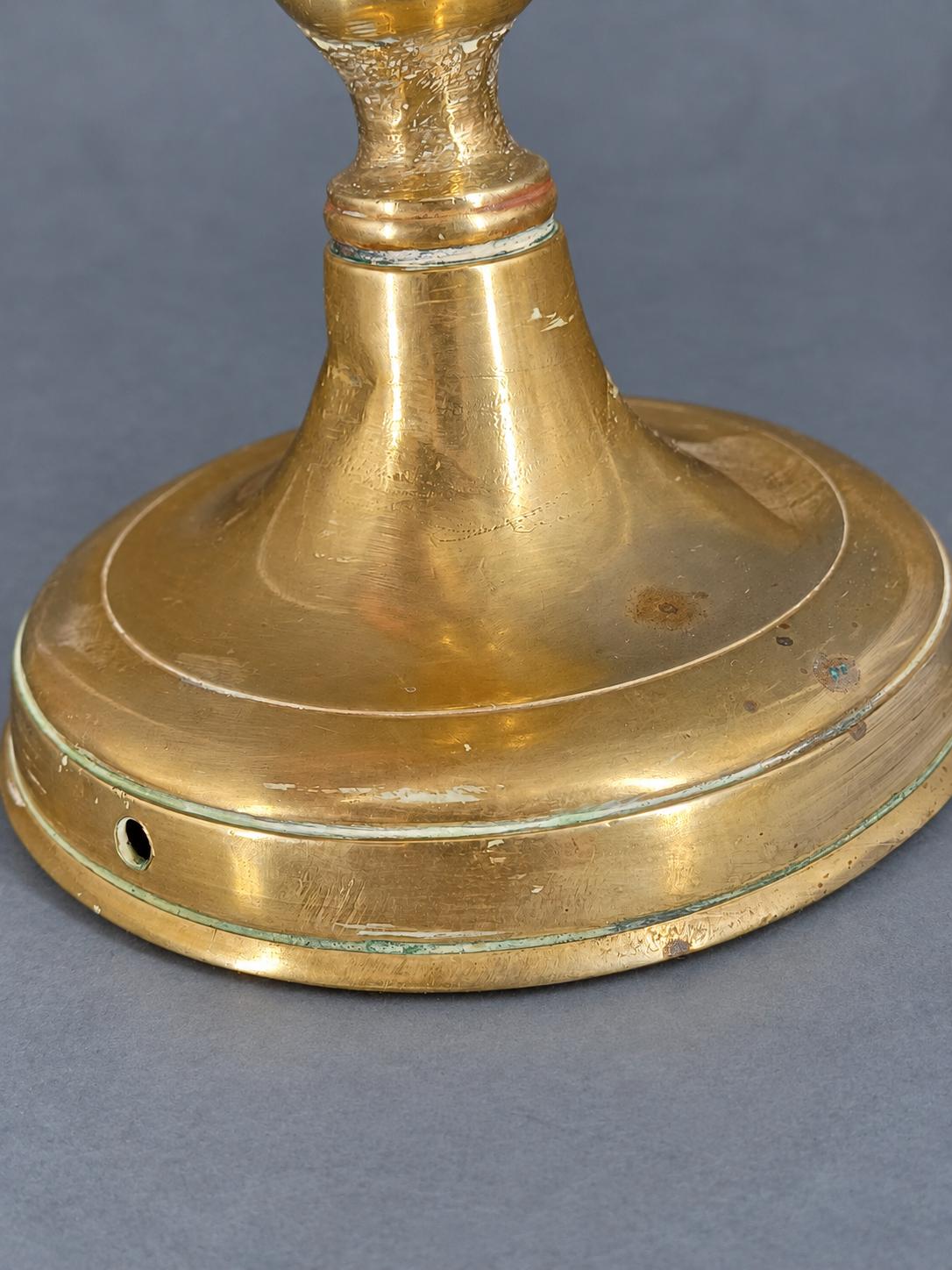 Vintage Pair of Brass Candlesticks, Restauration Style Baluster Stems on Domed Round Bases, Attributed 19th Century, 28 cm