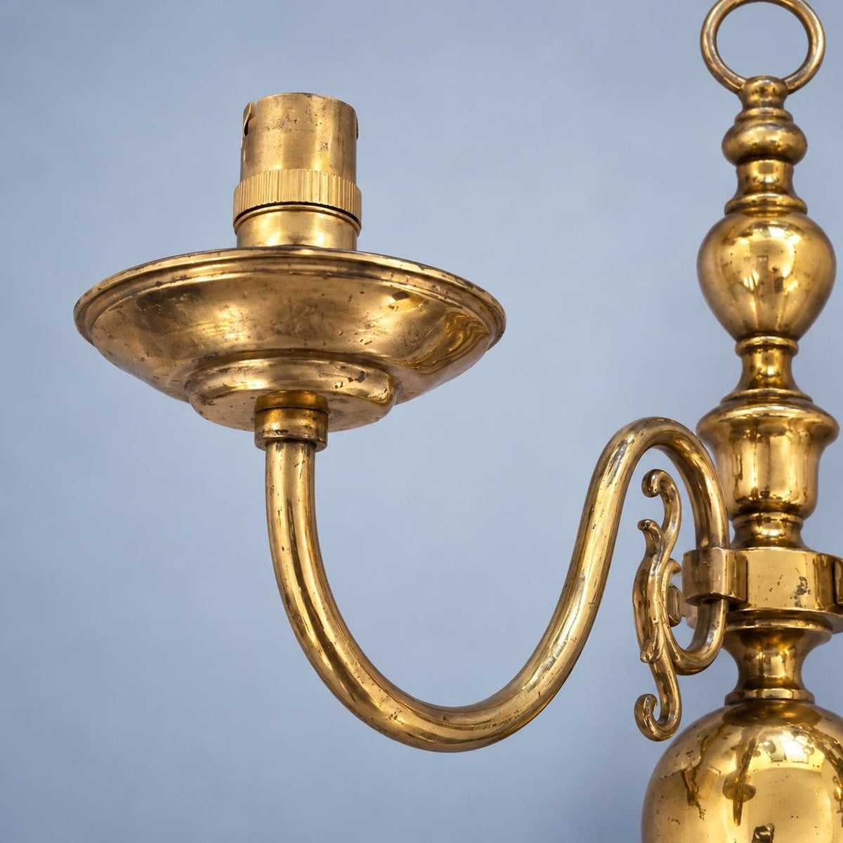 Pair of Brass-Tone Two-Arm Wall Sconces, Dutch Baroque Style, Vintage Ball Base Lights