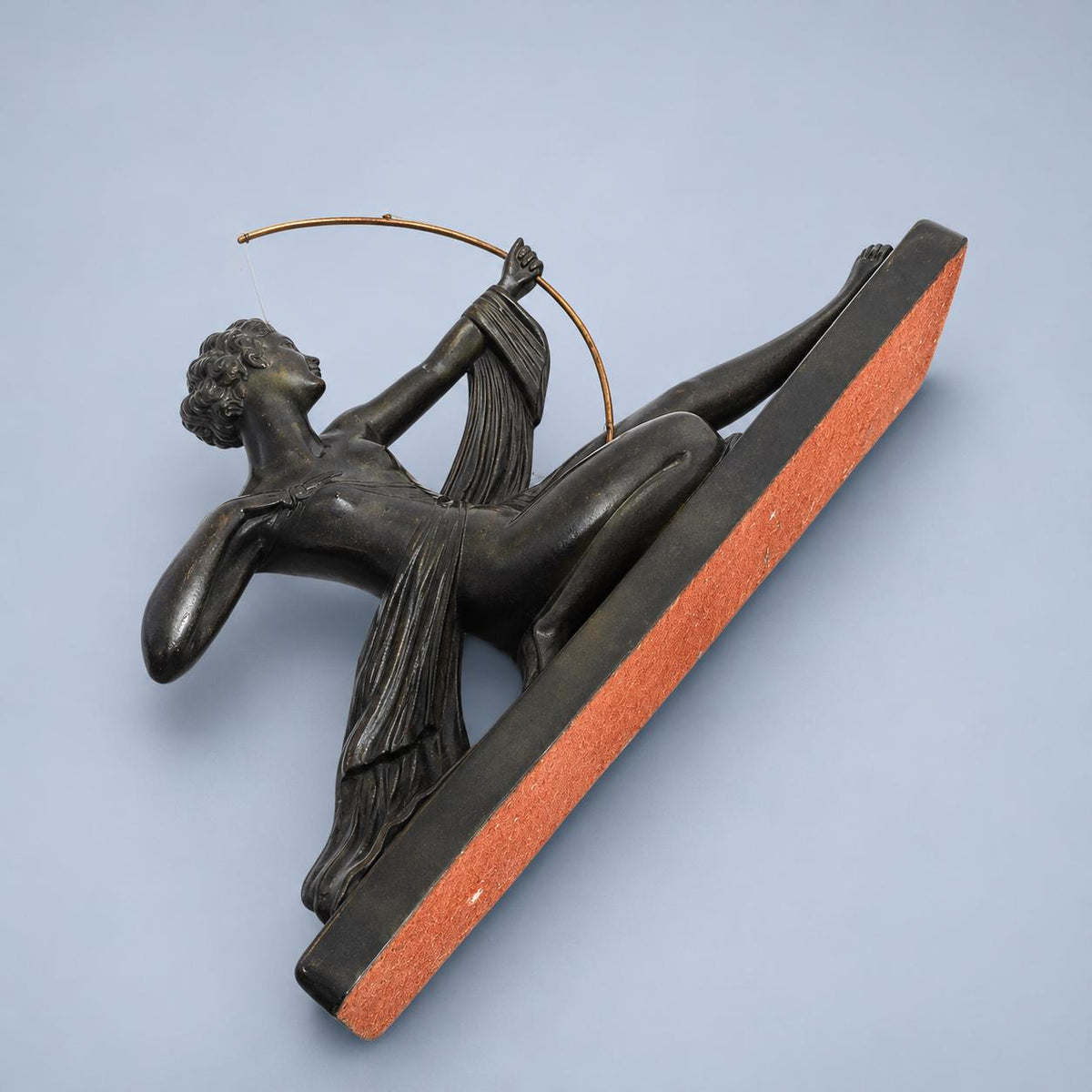 Art Deco Diana the Huntress Statue, Dark Green Patina Kneeling Archer Sculpture, Vintage