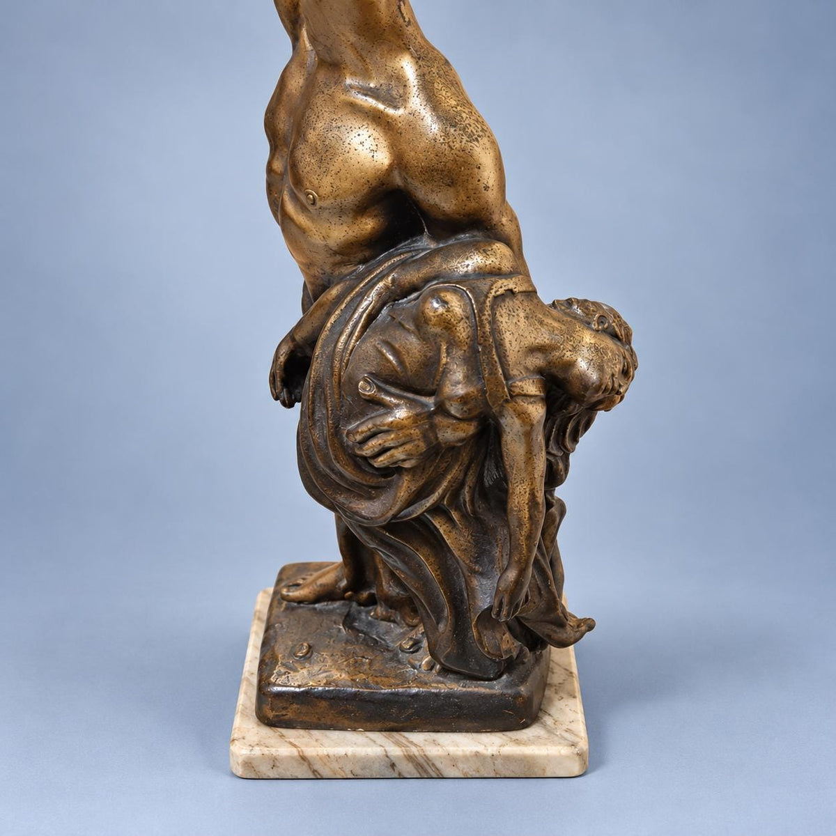 Mythological Warrior Statue Carrying a Woman, Gold-Tone Spelter on Marble Base, Vintage