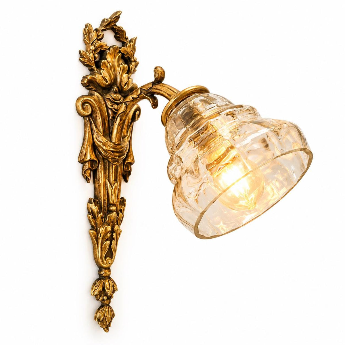 Louis XVI Style Gilt Metal Wall Sconce with Clear Glass Tulip Shade, Vintage