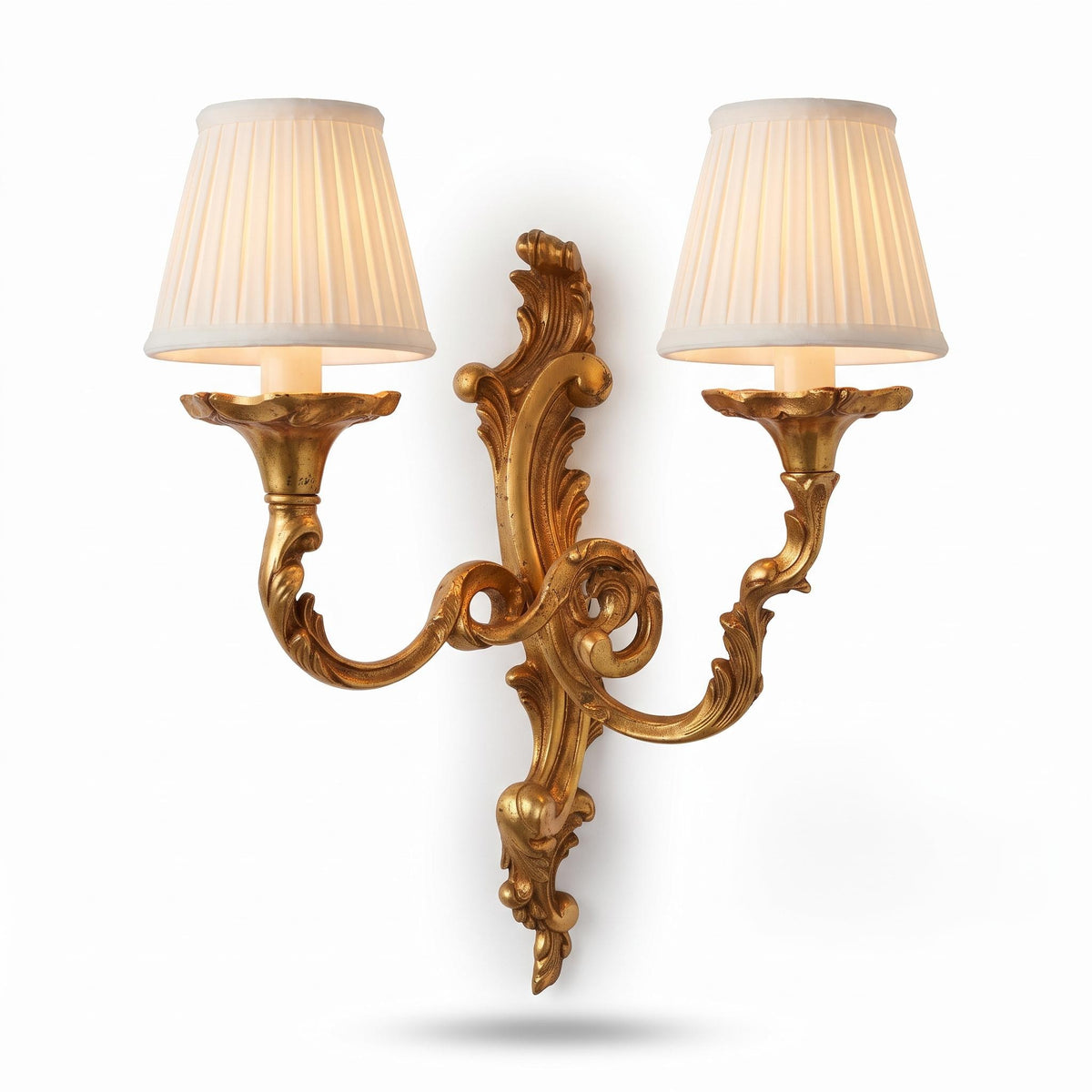 Louis XV Style Gilt Two-Arm Wall Sconce, Rocaille Scroll and Acanthus Design, Vintage