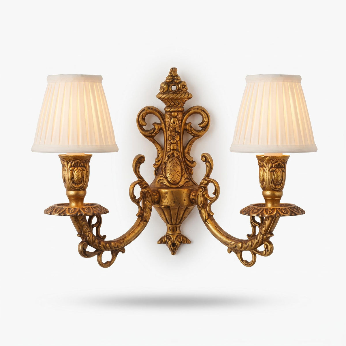 Rococo Style Gilt Two-Arm Wall Sconce with Pineapple Motif and Scrolled Arms, Vintage