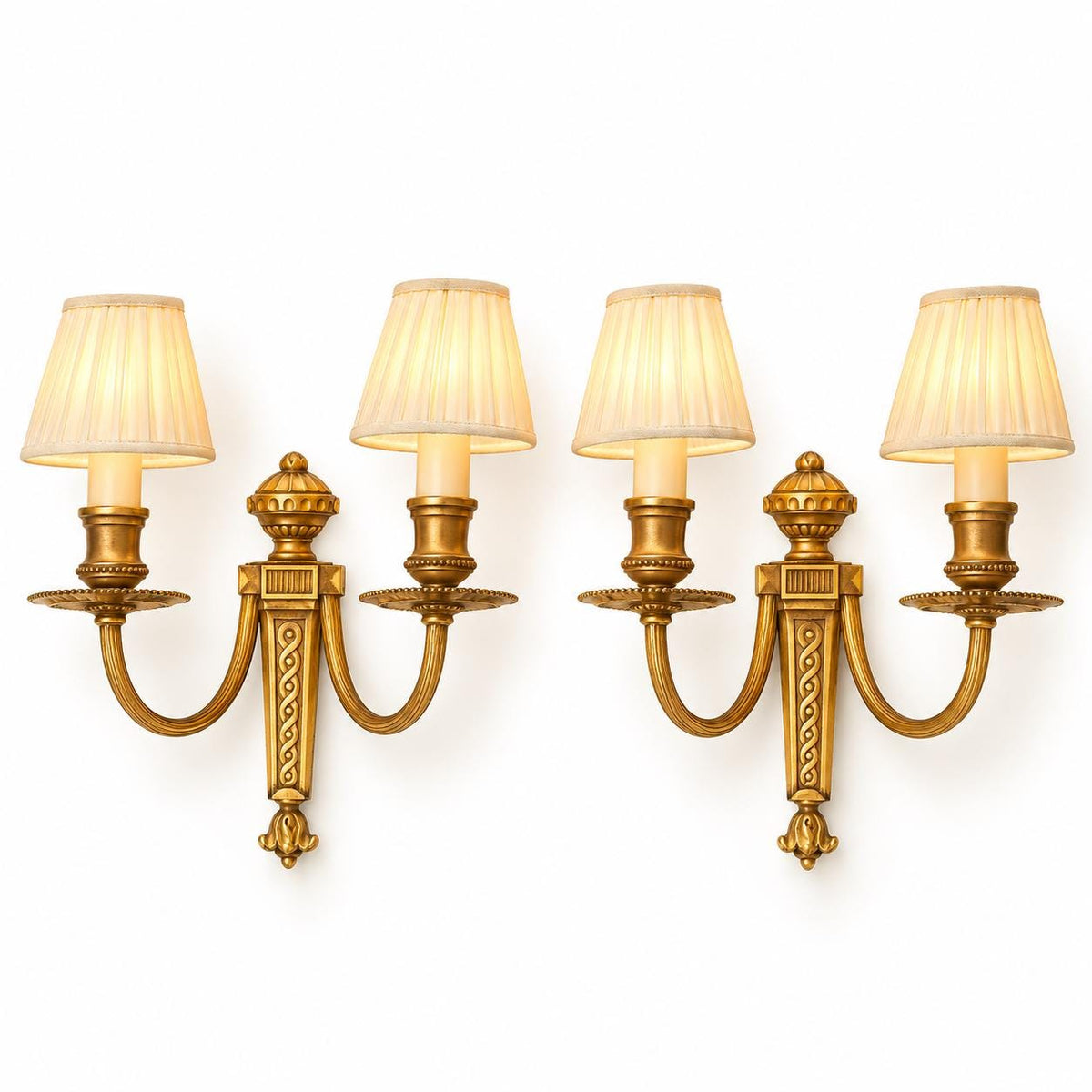 Pair of Small Gilt Louis XVI Style Two-Arm Wall Sconces with Urn Finial, Vintage