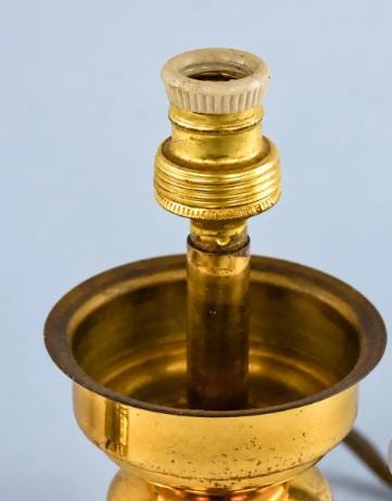Vintage Pair of Gold-Tone Metal Table Lamp Bases, Turned Balusters and Bowl Collars, 22.3 cm