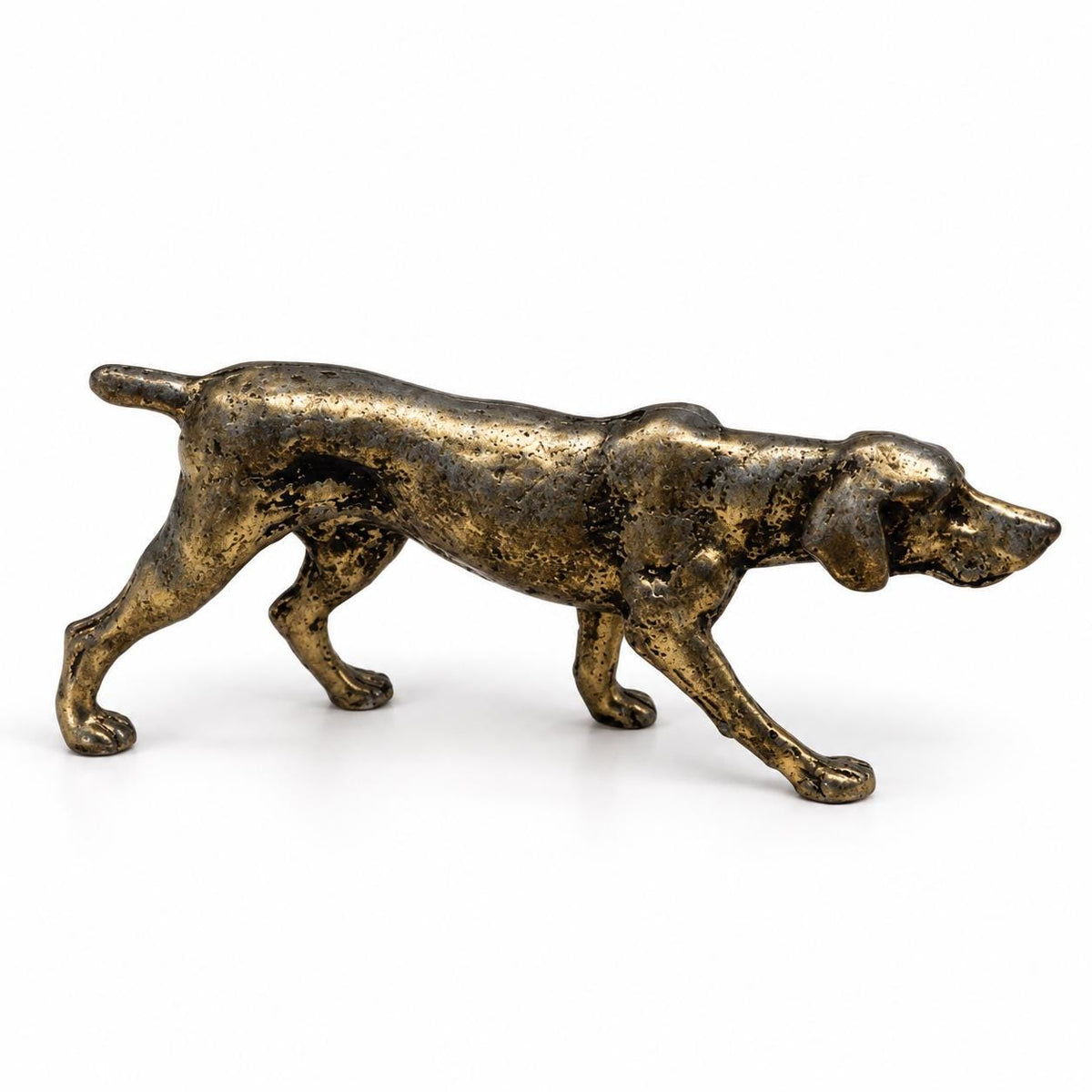 Vintage Miniature Silver-Tone Metal Pointer Dog Figurine, Small Hunting Dog Statue, Cabinet Curio or Desk Decor for Dog Lovers