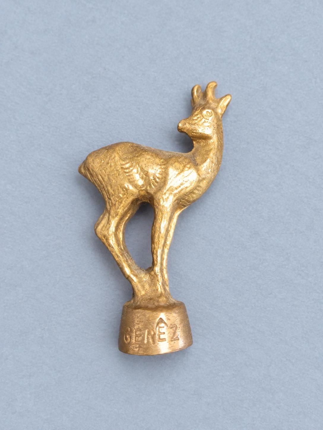 Vintage Miniature Solid Brass Roe Deer Figurine, Small Stag Statue Marked Jerez, Woodland Animal Desk Ornament or Paperweight