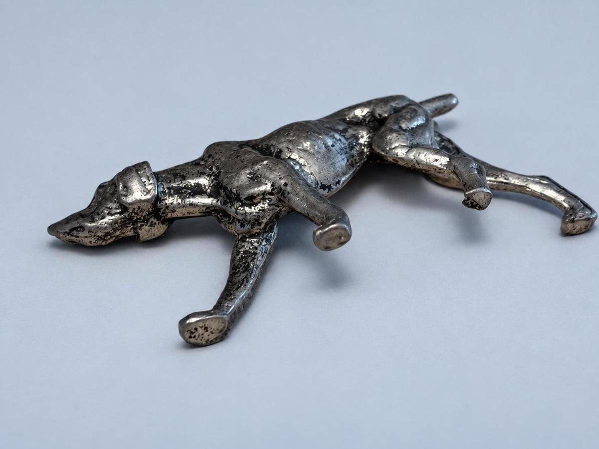 Vintage Miniature Silver-Tone Metal Pointer Dog Figurine, Small Hunting Dog Statue, Cabinet Curio or Desk Decor for Dog Lovers