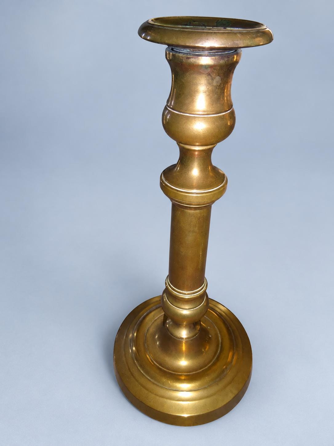 Pair of Vintage French Restoration Style Heavy Brass or Bronze Candlesticks, Turned Baluster Taper Holders, Classic Mantel Decor