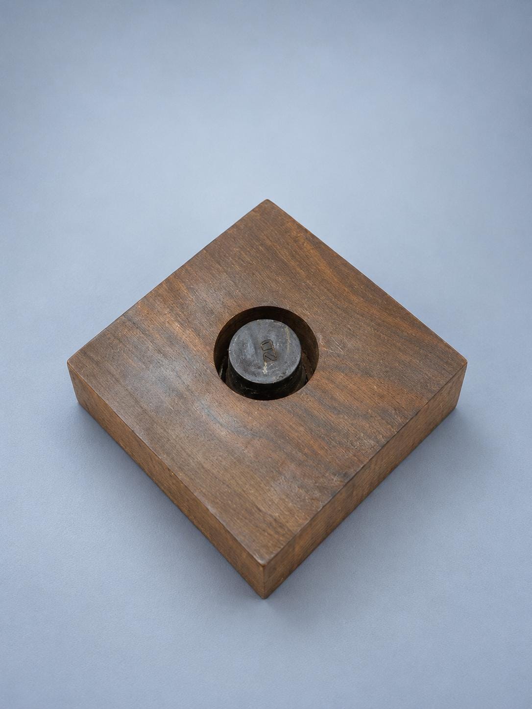 Vintage Pair of Wooden-Bodied Decanters with Glass Pouring Necks and Square Stoppers, Minimalist Barware, Lausanne Inscription, 27 cm