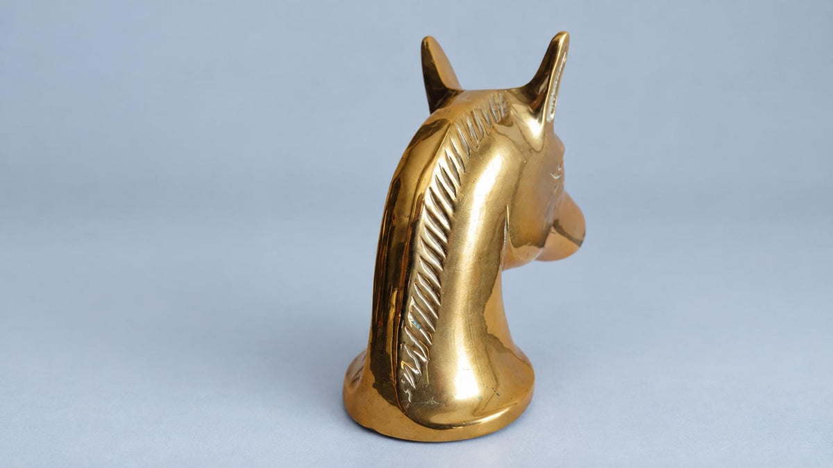 Vintage Brass Horse Head Bottle Opener, Polished Equestrian Bar Tool and Desk Sculpture, Classic Barware Gift for Horse Lovers