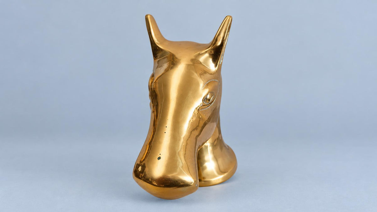 Vintage Brass Horse Head Bottle Opener, Polished Equestrian Bar Tool and Desk Sculpture, Classic Barware Gift for Horse Lovers