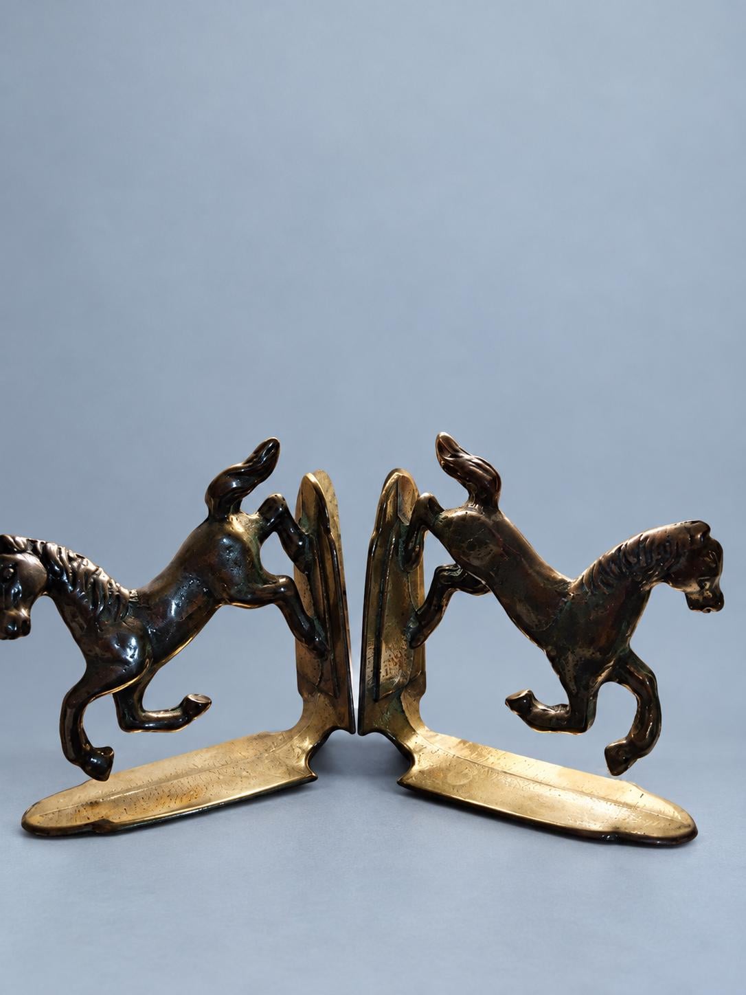 Pair of Vintage Solid Brass Horse Bookends, Leaping Stallion Figural Book Holders, Equestrian Library and Office Shelf Decor
