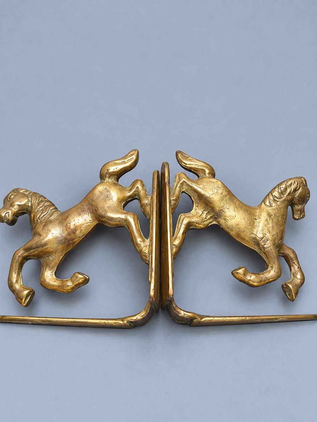 Pair of Vintage Solid Brass Horse Bookends, Leaping Stallion Figural Book Holders, Equestrian Library and Office Shelf Decor